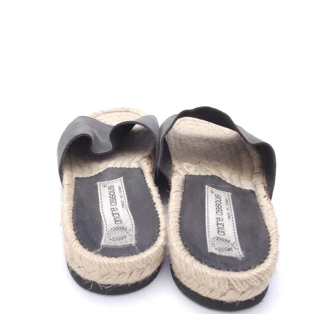 Andre Assos Women's Espadrille Sandals Black Leather Size 9